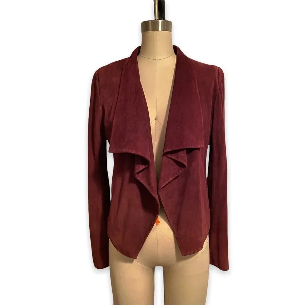 THEORY Burgundy Drape Front Suede Jacket, Size S/P - Picture 4 of 7